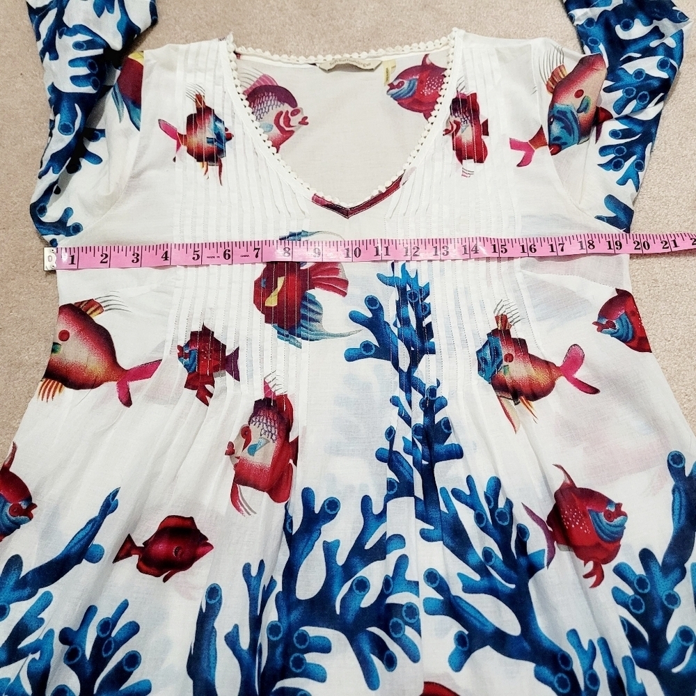 Soft Surroundings Oversized XS 100% Cotton Tunic Blouse Fish Coral Print Woman - Picture 8 of 13